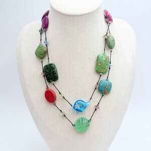 Vintage Multi Colour Venetian Glass Stone Crystal Necklace